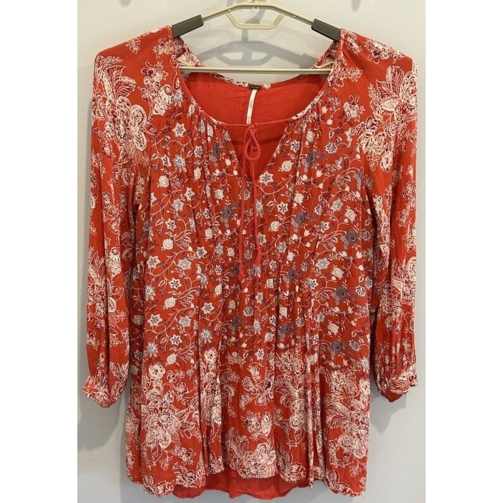 Free People Womens Boho Lucky Loosey Mini Dress Floral Flowy Long Sleeve S